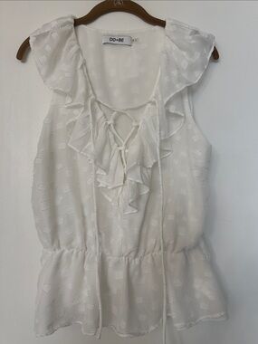 DO+BE White Ruffle Tie-Front Peplum Blouse